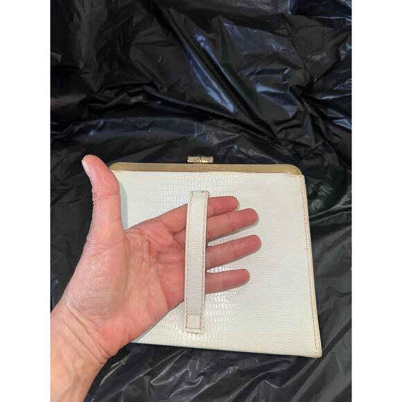 VINTAGE 40s 50s WHITE/OFF WHITE LIZARD/LEATHER BELT BAG OR CLUTCH FRAME BAG - Picture 1 of 10